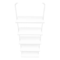 Bookshelf, Bookcase, Etagere, Ladder, 5 Tier, 72"H, Office, Bedroom, White Laminate, White Metal, Contemporary, Modern White Metal