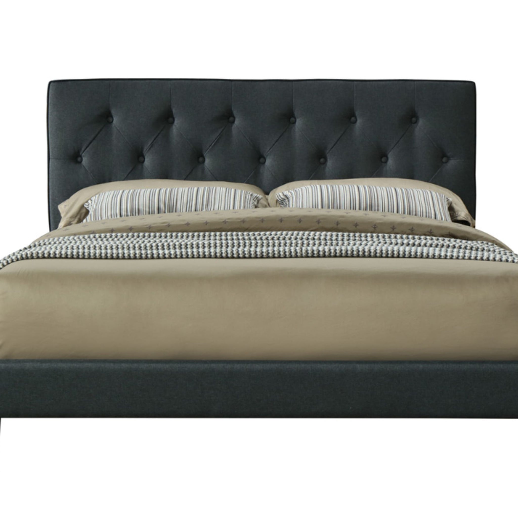 Full Sized Tufted Bed In A Box W Usb Black Upholstered