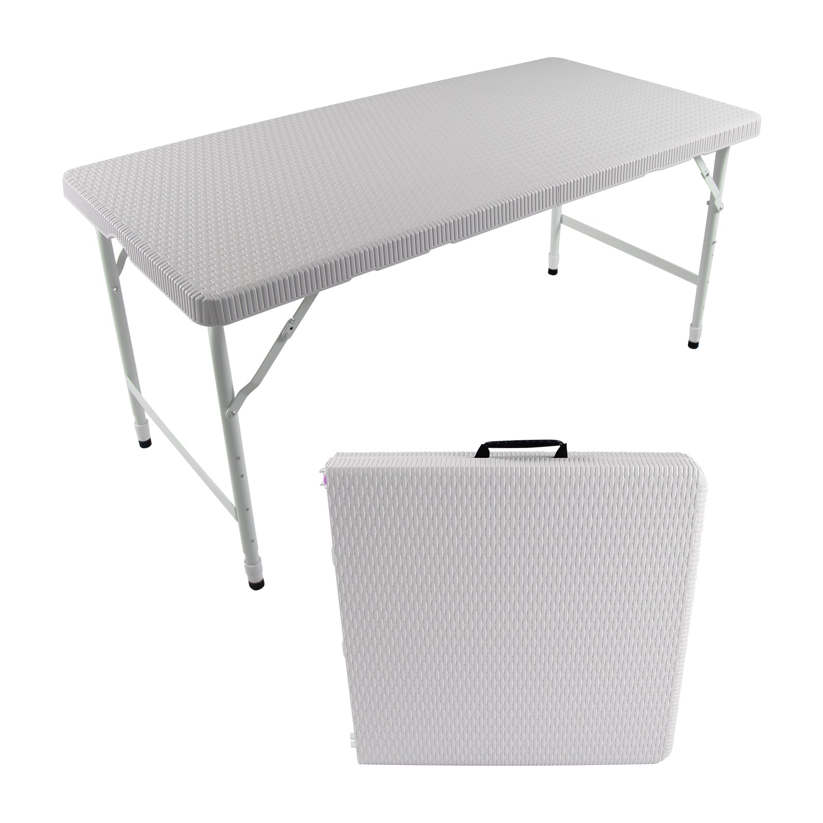 4Ft Rattan Folding Table For Indoor&Outdoor, Portable Foldable Table Rattan Plaited White White Garden & Outdoor Rattan