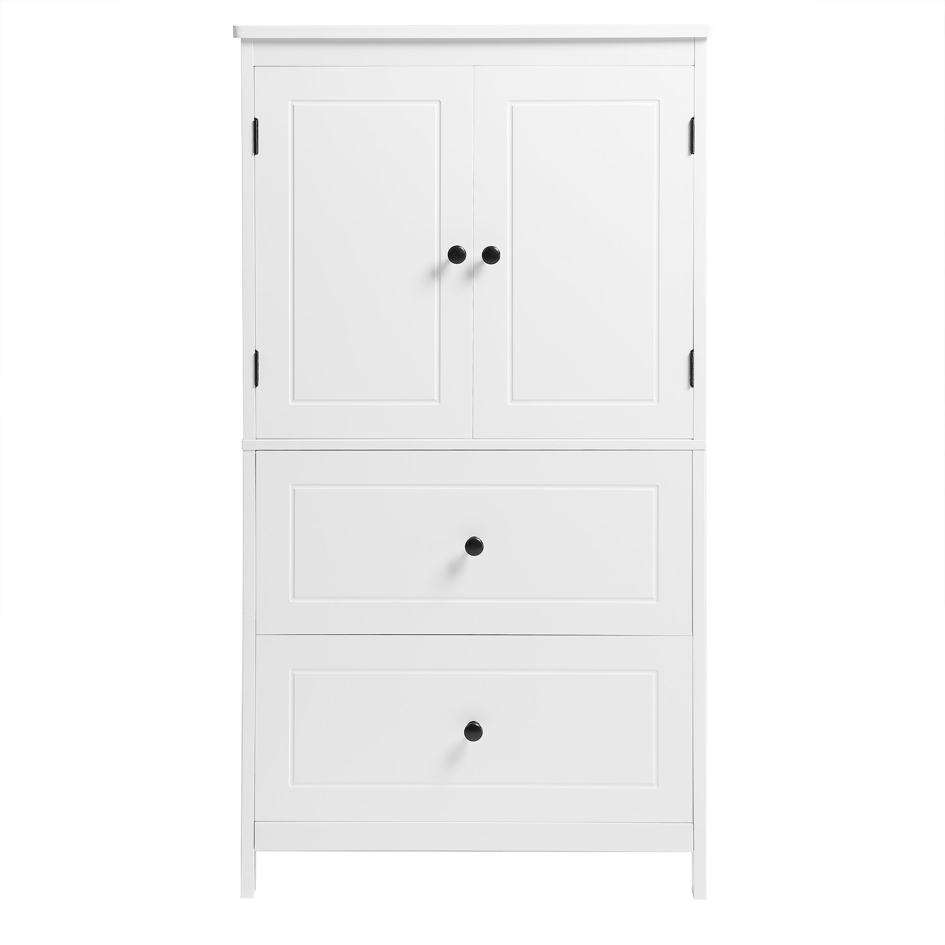 Bathroom Storage Cabinet, Cabinet With Two Doors And Drawers, Adjustable Shelf, Mdf Board, White White Mdf