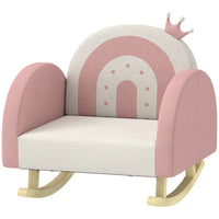 Qaba Kids Rocking Chair, Princess Crown Toddler Chair, Children'S Armchair Rocker With Rainbow Backrest For Bedroom, Playroom, Pink Pink Wood