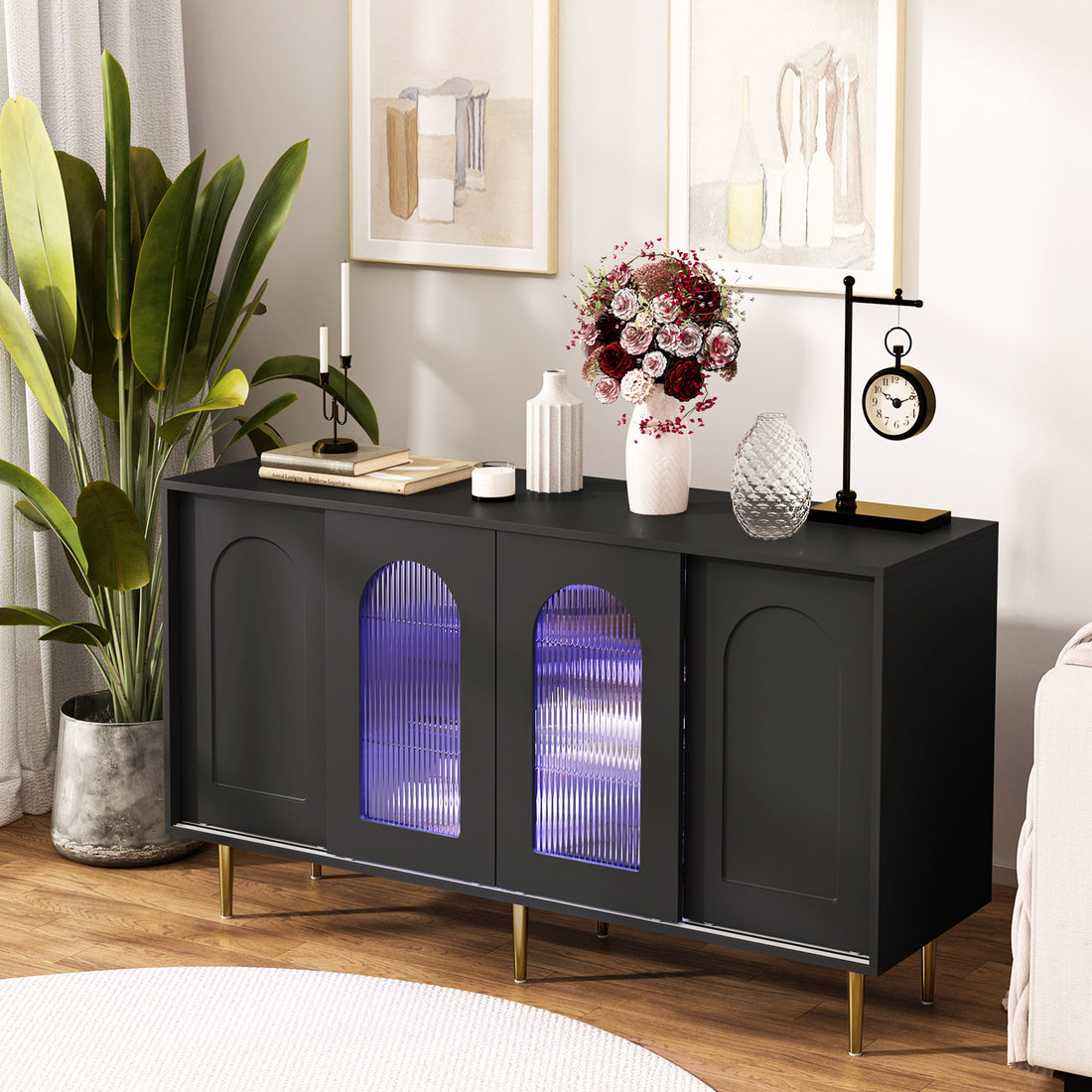 Dresser Drawer Cabinet,Bar Cabinet,Lockers,Sideboard,Buffet Sideboard,Buffet Service Desk,Storagecabinet,Changhong Glass Sliding Door, For Bedroom, Living Room, Kitchen Corridor, Color: Black 5 Or More Spaces Barn Door Black Primary Living Space Glass