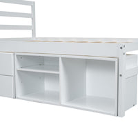 Full Size Wood Platform Bed With Removable Storage Shelves, Built In Two Storage Drawers For Added Convenience, White Full White Wood