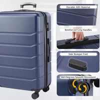 Hard Sided Expand Suitcase With Rotating Wheels, Tsa Lock, Retractable Handle, Blue, 20" Blue Iron Plastic