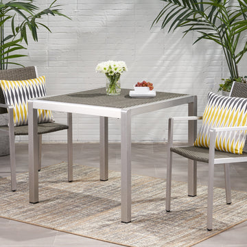 Outdoor Dining Table Anodized Aluminum Wicker Table Top Square Silver And Gray 35" Grey Aluminium