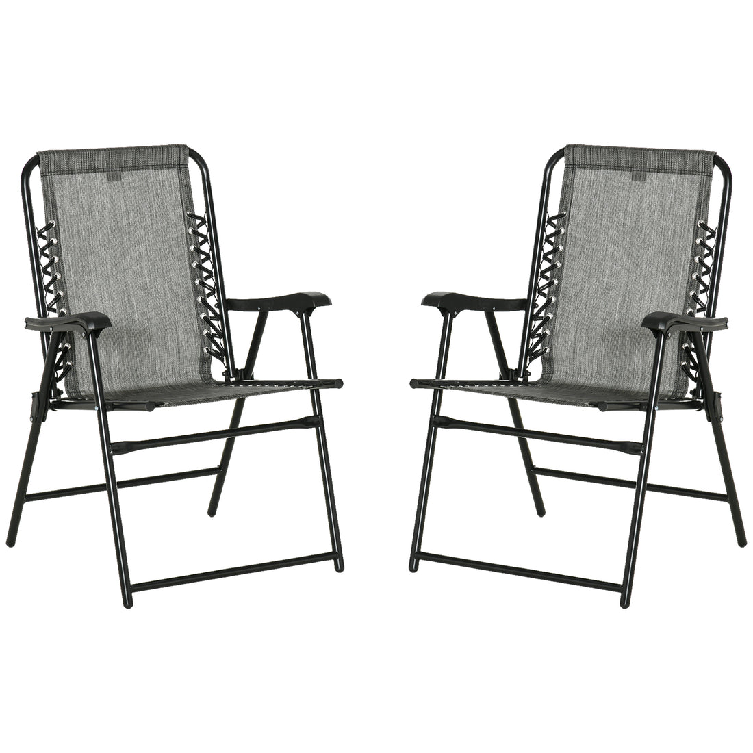 Outsunny Set Of 2 Patio Folding Chairs, Outdoor Bungee Sling Chairs W Armrests, Portable Lawn Chairs For Camping, Garden, Pool, Beach, Backyard, Gray Gray Steel
