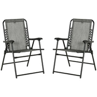 Outsunny Set Of 2 Patio Folding Chairs, Outdoor Bungee Sling Chairs W Armrests, Portable Lawn Chairs For Camping, Garden, Pool, Beach, Backyard, Gray Gray Steel
