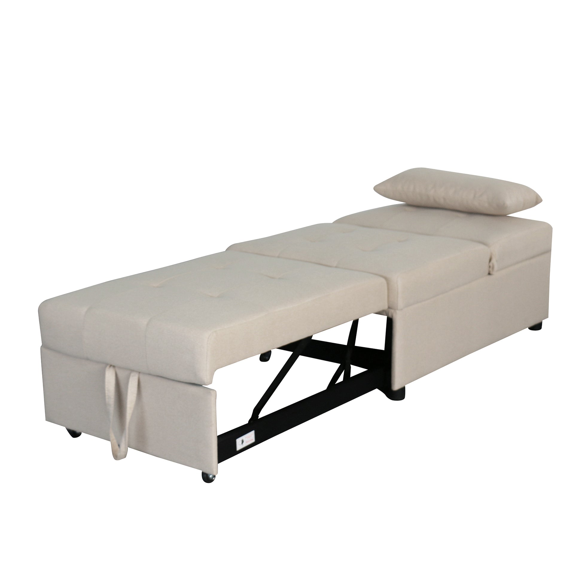 Folding Ottoman Sofa Bed Beige Beige Wood