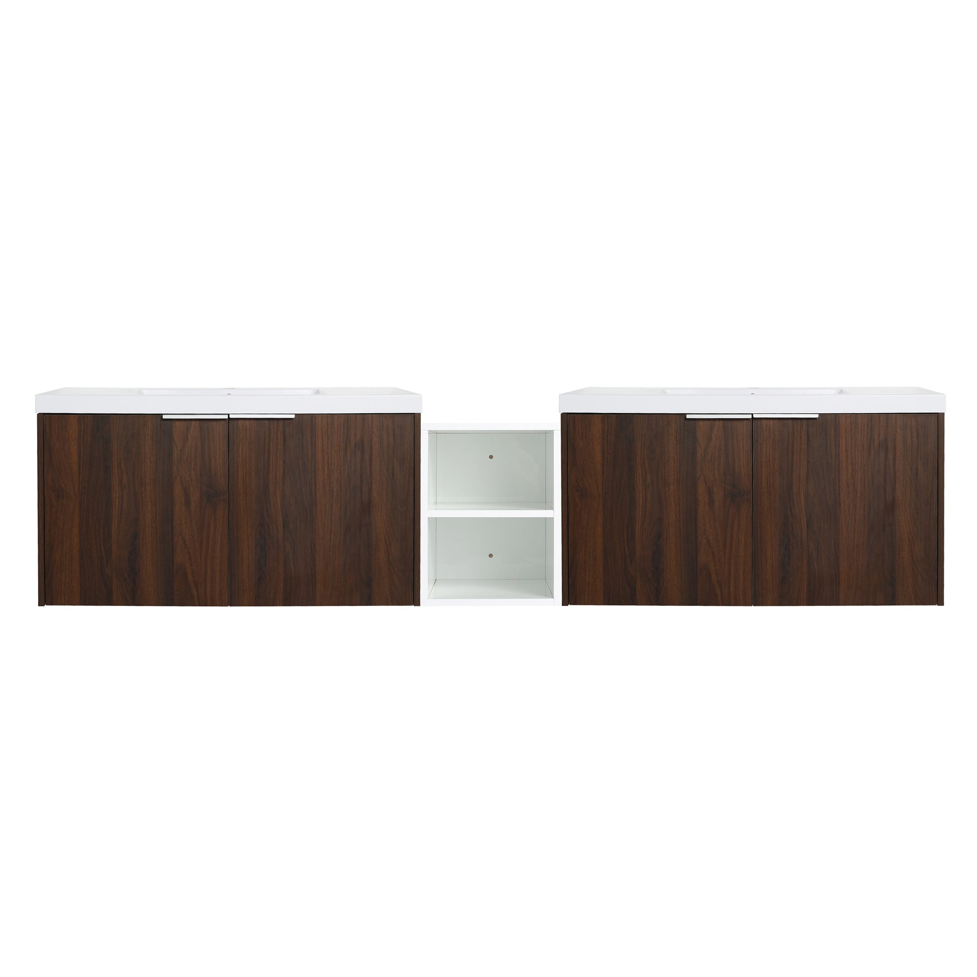 84 Inch Soft Close Doors Bathroom Vanity With Sink, A Small Storage Shelves, 36" And 12" Combination Cabinet, Kd Packing California Walnut 4 1 Bathroom Wall Mounted Modern Plywood