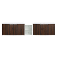 84 Inch Soft Close Doors Bathroom Vanity With Sink, A Small Storage Shelves, 36" And 12" Combination Cabinet, Kd Packing California Walnut 4 1 Bathroom Wall Mounted Modern Plywood