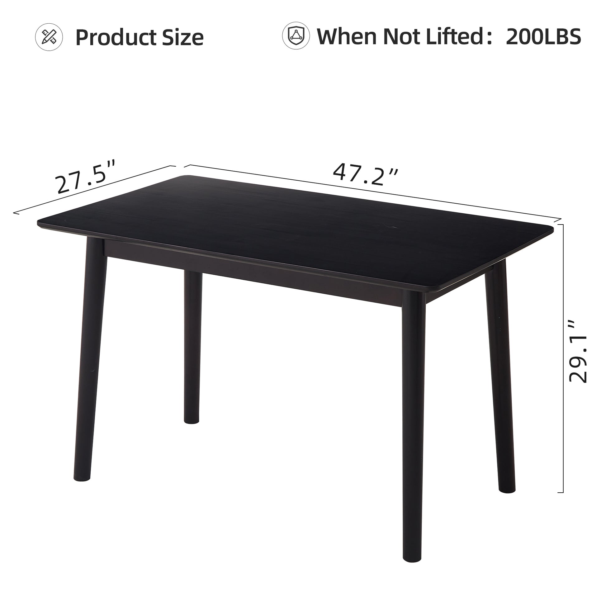 47 Inch Dining Table Black Solid Wood Kitchen Table Dining Table Suitable For Small Space Kitchen Table Modern Home Furniture Black Rubber Wood