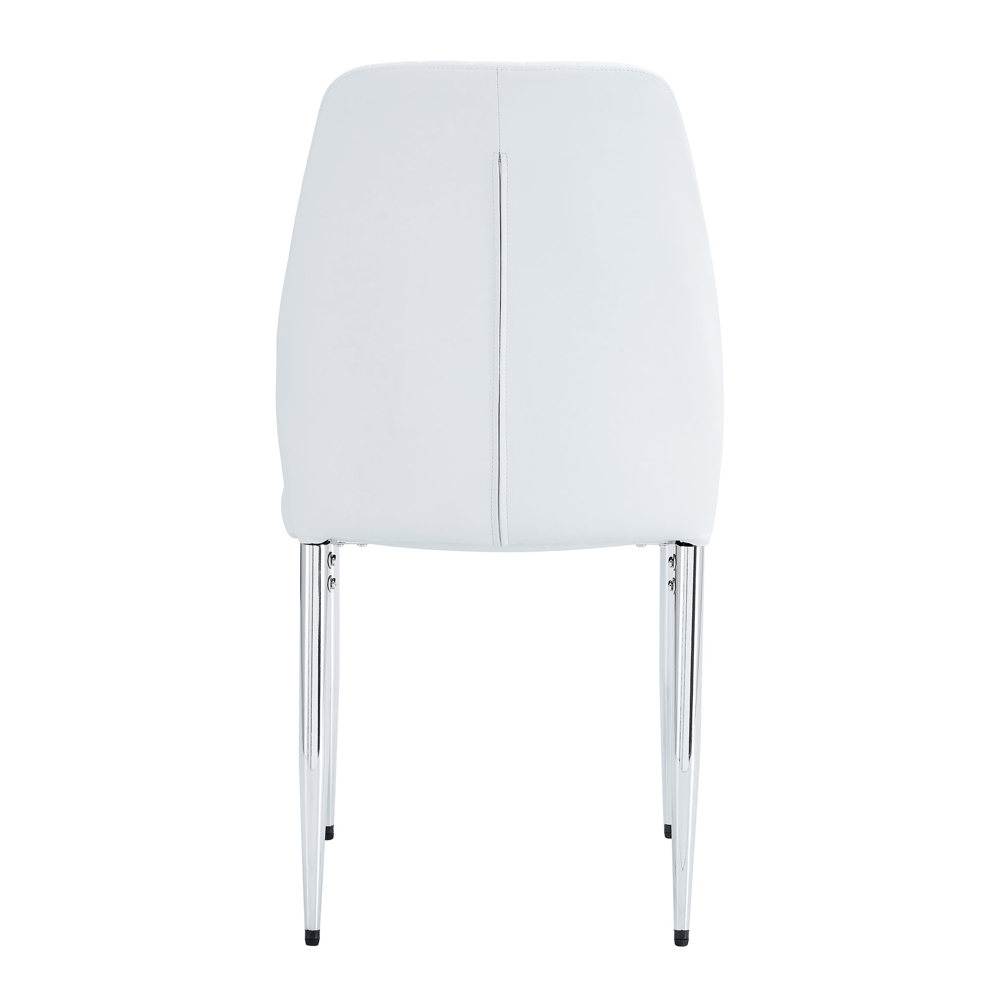 Set Of Four White Pu Comfort Dining Chairs 17.7"X25" .Dining Chair With Extended Backrest,White Pu,Silver Metal Legs,Suitable For Various Places Such As Family Restaurants, Hotels, Coffee Shops,Etc.