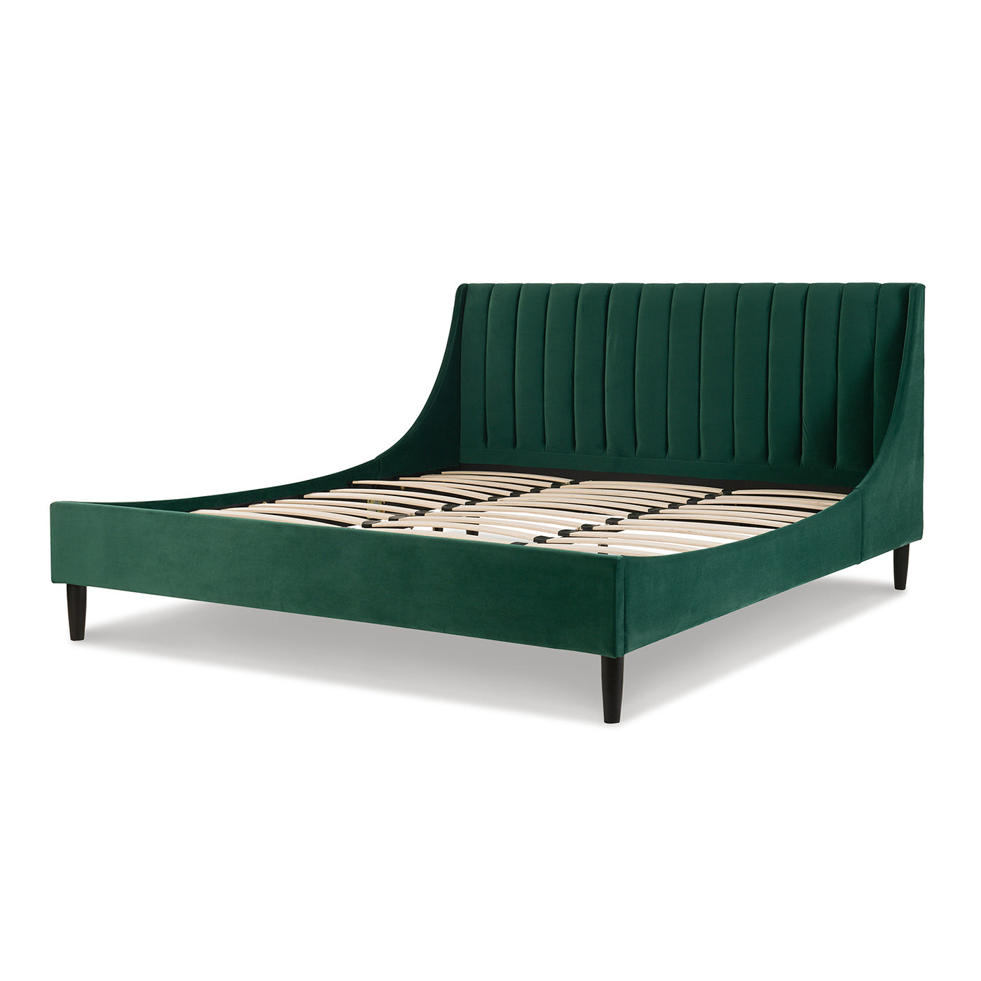 Aspen Vertical Tufted Modern Headboard Platform Bed Set, King, Evergreen Velvet Box Spring Not Required King Green Wood Foam Velvet Velvet