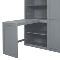 Full Size Bunk Bed With Wardrobe,Desk And Shelves,Grey Grey Mdf Lvl