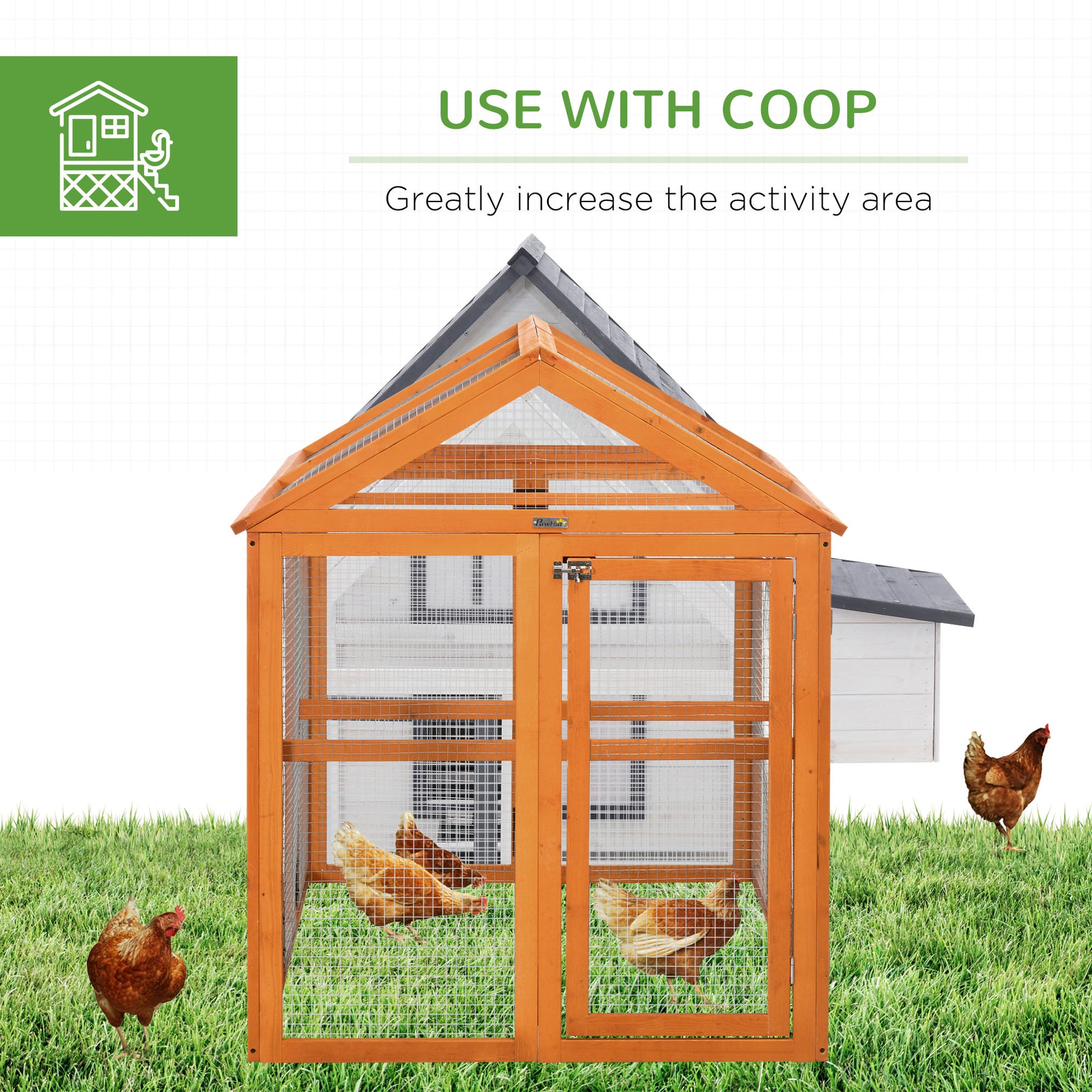 Pawhut Chicken Run, Wooden Large Chicken Coop, Combinable Design With Perches & Doors For Outdoor, Backyard, Farm, 4.6' X 2.8', Orange Orange Wood