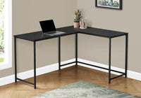 Computer Desk, Home Office, Corner, 58"L, L Shape, Work, Laptop, Black Laminate, Black Metal, Contemporary, Modern Black Particle Board