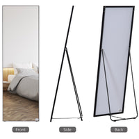 Homcom Full Length Glass Mirror, Freestanding Or Wall Mounted Dress Mirror For Bedroom, Living Room, Bathroom, 19.75" X 63.5", Black Black Aluminum