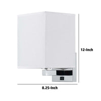 12 Inch Modern Wall Lamp With Fabric Shade, On Off Rocker Switch, White White Fabric Metal