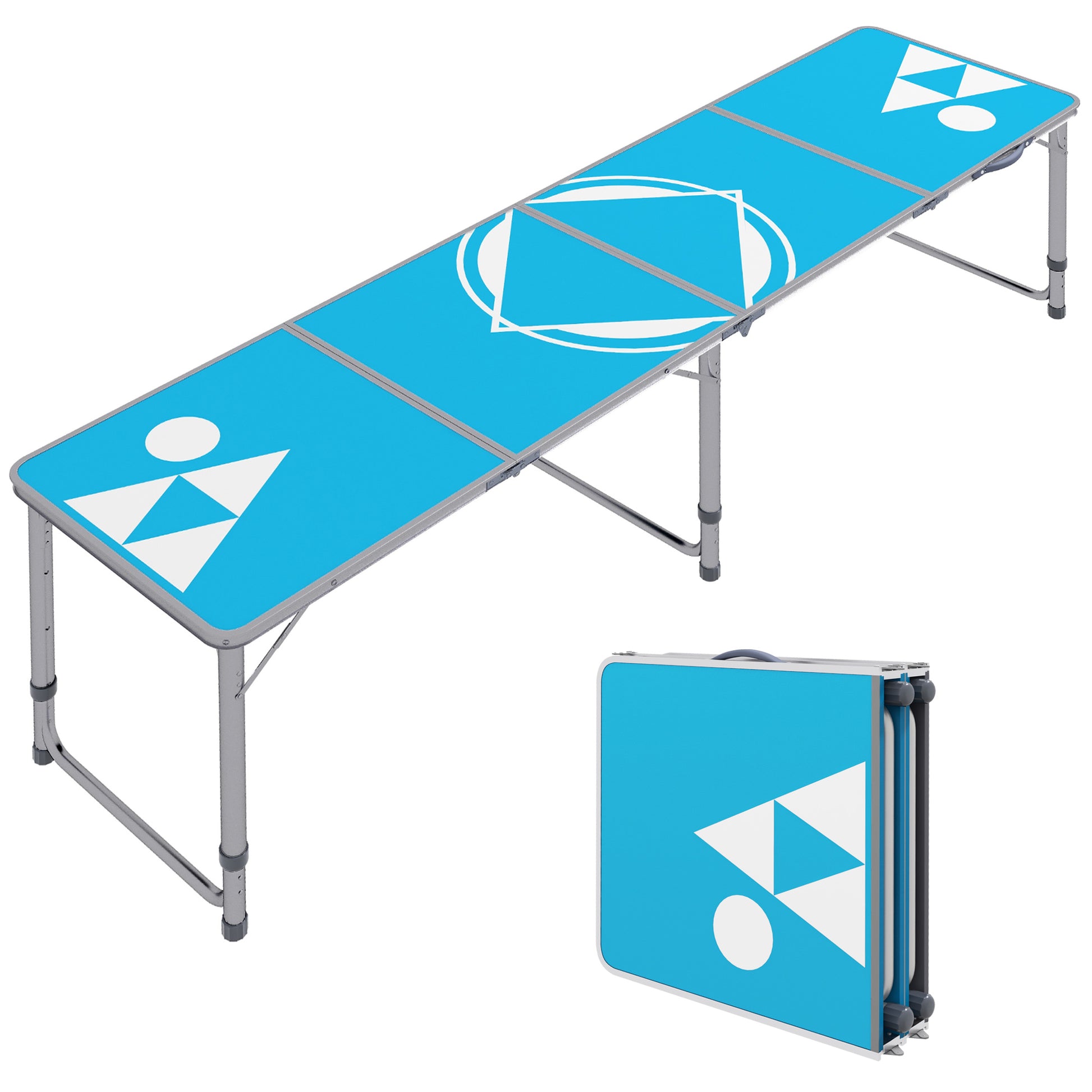 Outsunny 8Ft Portable Beer Pong Table With Adjustable Legs, Folding Camping Table, Aluminum Picnic Table, For Party, Travel, Bbq, Beach, Blue And White Blue Aluminum