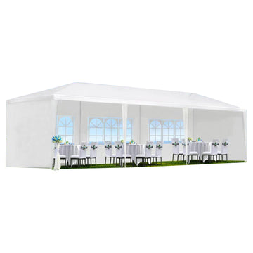 10X30' Wedding Party Canopy Tent Outdoor Gazebo With 5 Removable Sidewalls White Metal