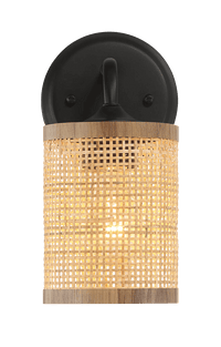 Reef Single Lights Wall Sconce With Natural Rattan Shade Rustic Wicker Wall Light Black,Rattan Metal,Rattan