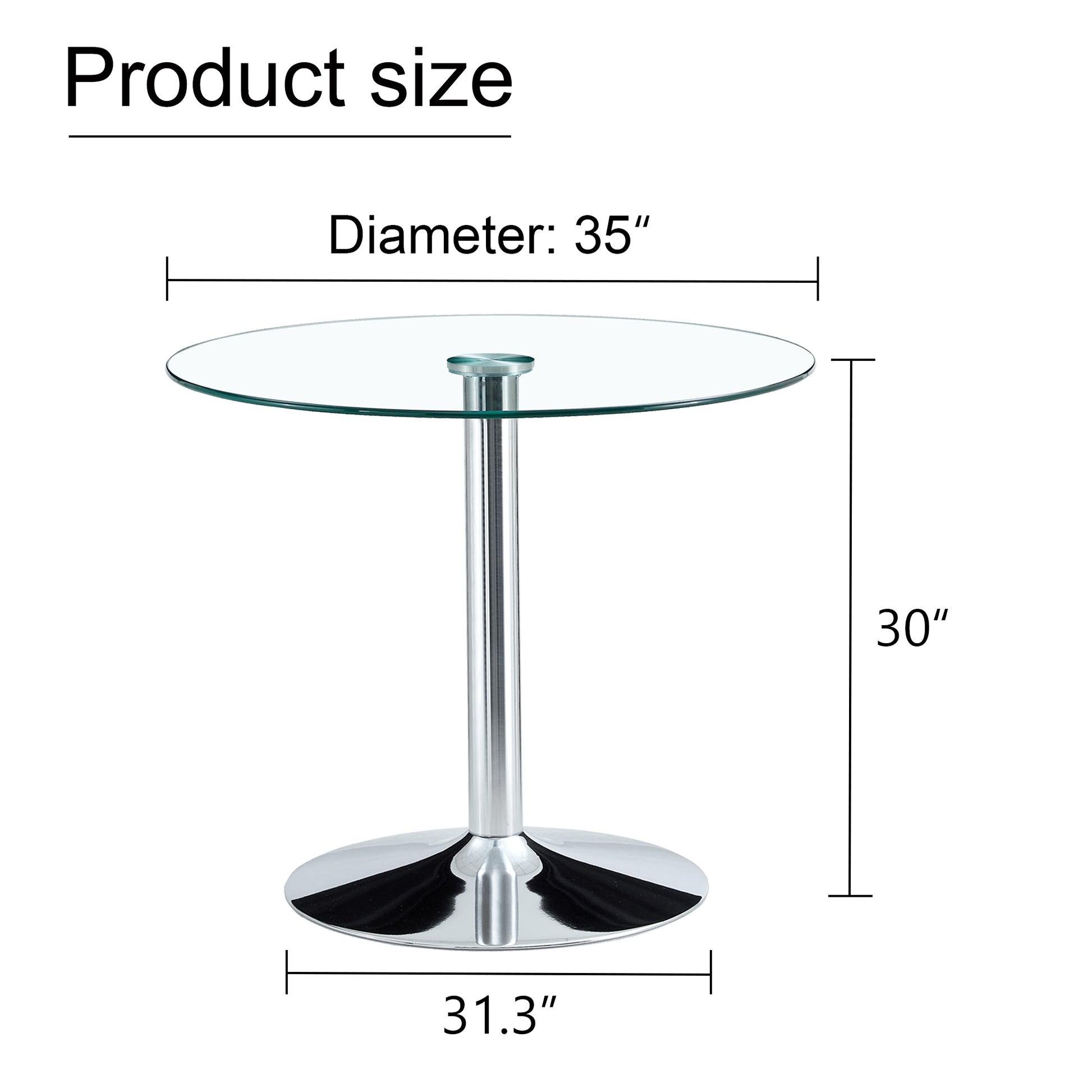 A Glass Tabletop With A Diameter Of 35 Inches And A Modern Minimalist Circular Dining Table With Electroplated Silver Metal Legs. Suitable For Restaurants, Living Rooms, And Conference Rooms.Dt 1166 Transparent Glass Metal