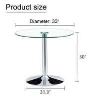 A Glass Tabletop With A Diameter Of 35 Inches And A Modern Minimalist Circular Dining Table With Electroplated Silver Metal Legs. Suitable For Restaurants, Living Rooms, And Conference Rooms.Dt 1166 Transparent Glass Metal