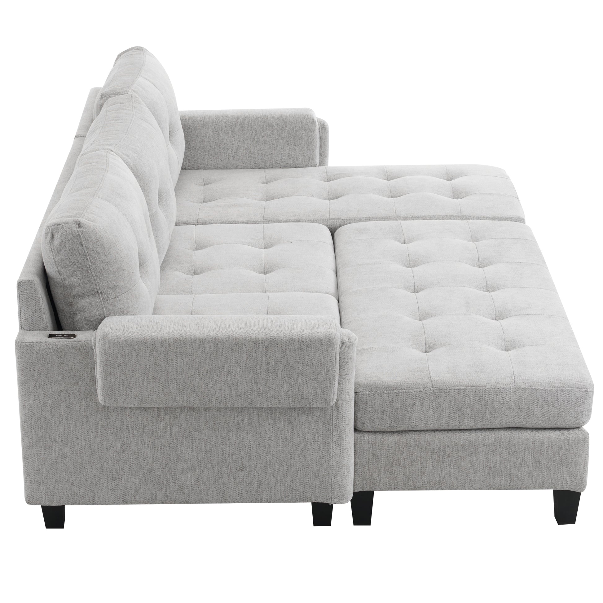 83.4" L Shaped Sofa Sectional Couch Sofa Bed With Two Usb Ports, A Movable Ottoman And A Reversible Chaise Lounge For Living Room, Grey Grey Foam Chenille 5 Seat