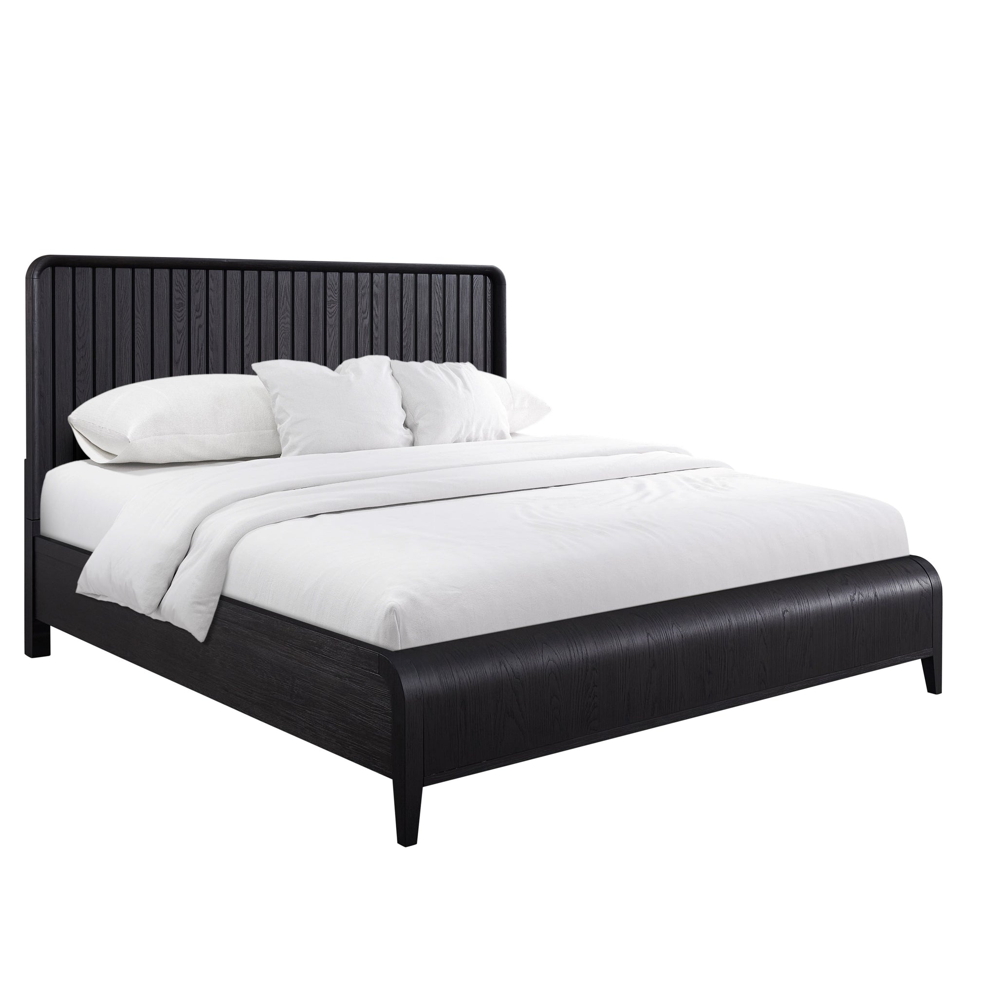 King Waterfall Panel Bed Black Solid Wood Mdf