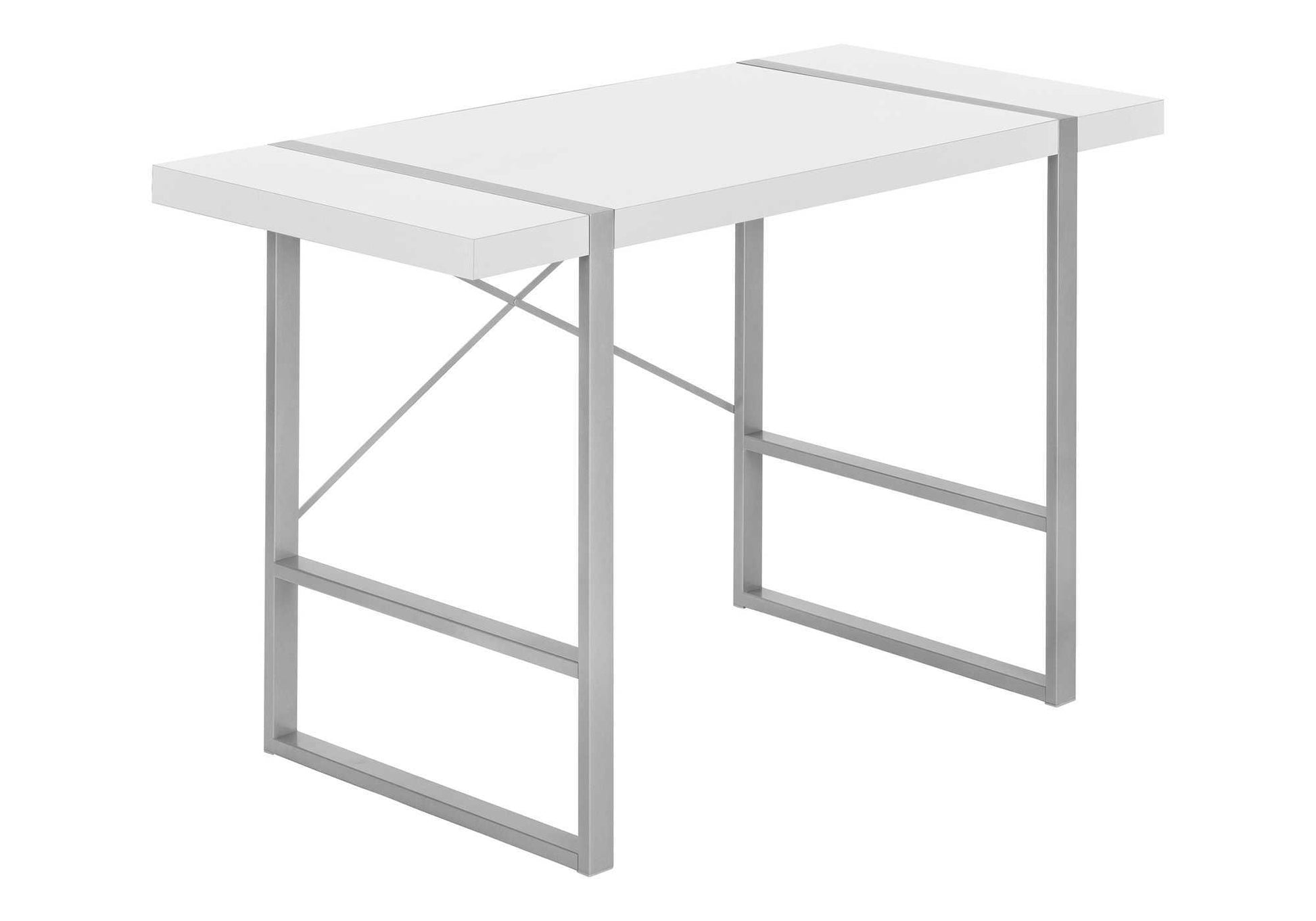 Computer Desk, Home Office, Laptop, 48"L, Work, White Laminate, Grey Metal, Contemporary, Modern White Particle Board