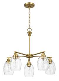 Elegance Five Lights Linear Arms With Golden Brass Finish Chain Chandelier 24"W 8.5"H With Clear Water Glass Clear,Gold Ceiling Lights Brass,Glass