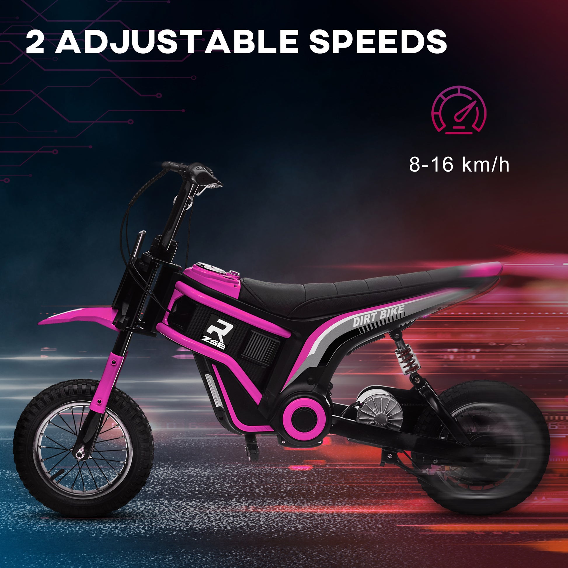 Aosom Electric Dirt Bike With Twist Grip Throttle, 24V 350W Off Road Electric Motorcycle, Up To 15 Mph With Brake, Music Horn, Rear Suspension For Ages 13 Years, Pink Pink Plastic