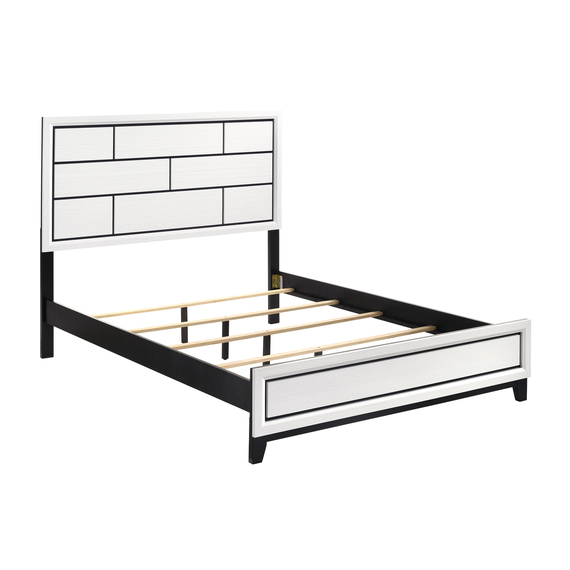 Modern Contemporary White Finish Full Bed 1Pc Wooden Bedroom Furniture Black Line Design Box Spring Required Full White Wood Bedroom Wood