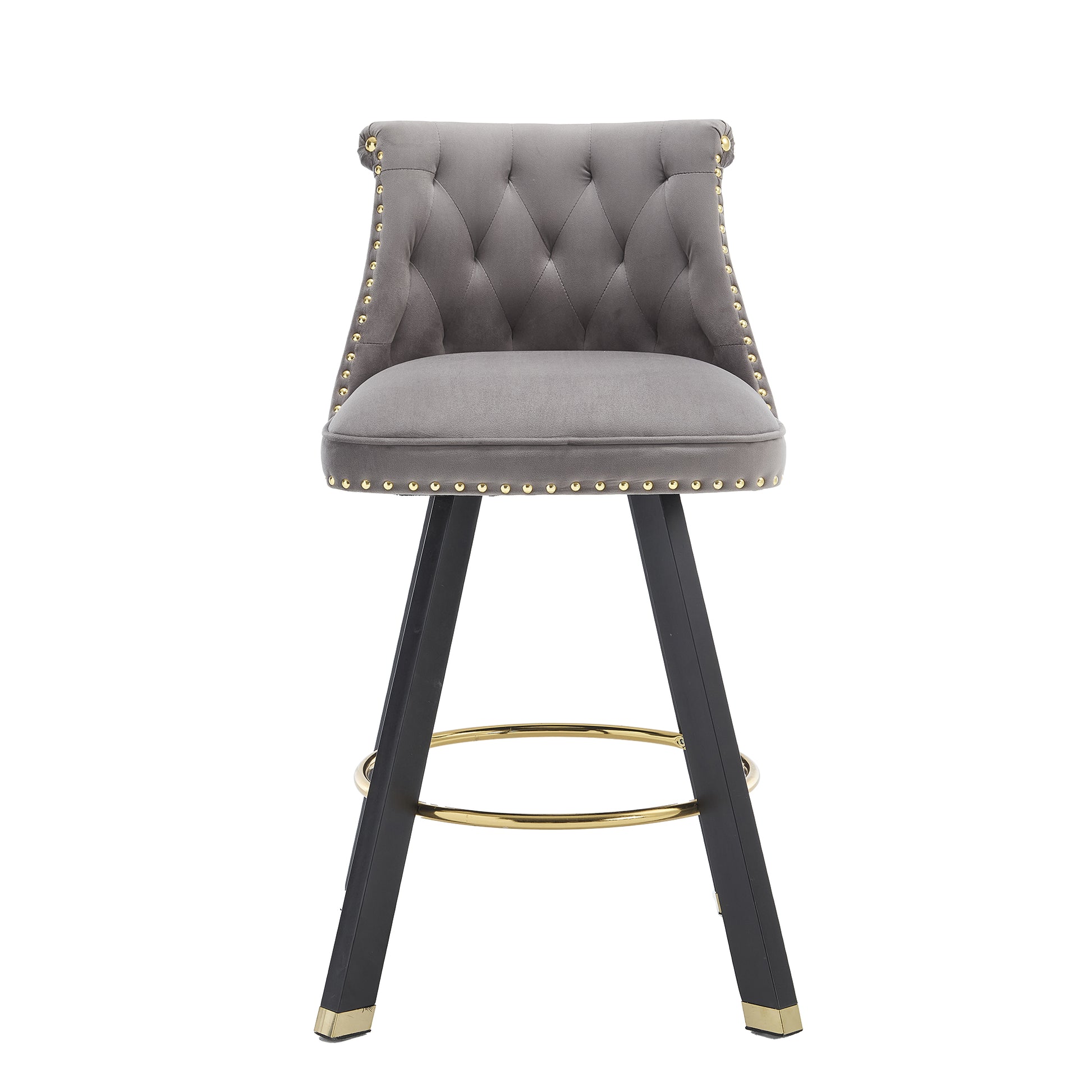 Coolmore Set Of 2,Back Pull Point Design, Velvet Material, 360 Degree Rotation, Back Pull Loop Detachable Design, Rivet Decoration, Square Foot Wooden Bar Chair Dark Gray Velvet