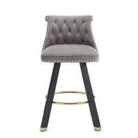 Coolmore Set Of 2,Back Pull Point Design, Velvet Material, 360 Degree Rotation, Back Pull Loop Detachable Design, Rivet Decoration, Square Foot Wooden Bar Chair Dark Gray Velvet