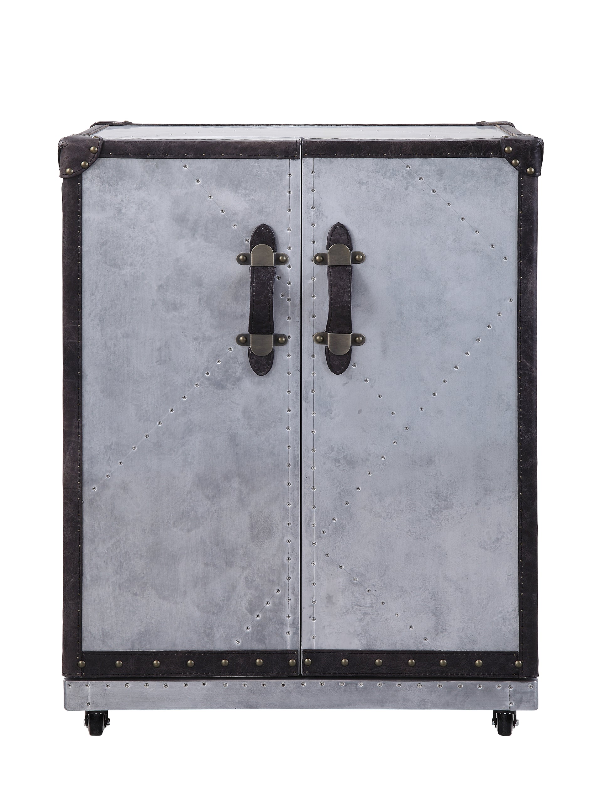 Antique Ebony And Aluminum 2 Door Wine Cabinet With Casters Silver Kitchen Aluminum