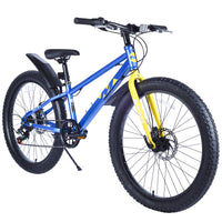 24 Inch Bicyclesfat Tire Mountain Bike For Boys And Girls Age 10 Years ,Dual Disc Brake,Shimano 7 Speed ,Kids Beach And Snow Bicycle Blue Steel