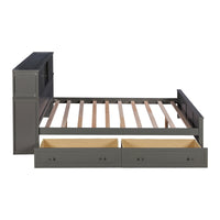 Full Size Platform Bed With Storage Headboard And Sliding Door,2 Drawers, Gray Full Gray Solid Wood Mdf