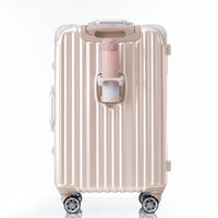 1Pc 24In Aluminum Frame Luggage With Usb Port, Vacation Carry On Suitcase With Spinner Wheels And Tsa Lock, Travel Trolley Case For Short Business Trips, Beach Holidays, Pink Pink Abs Pc