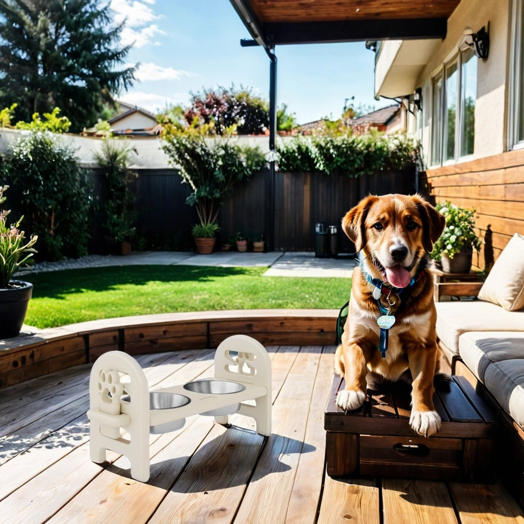 Beige Adjustable Pet Bowl Travel Ready Hdpe Durable Poly Lumber Recycled Beige Water Resistant Hdpe Hdpe