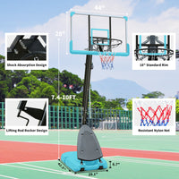 Height Adjustable Basketball Hoop, 7.5 To 10Ft Adjustable Basketball Stand With 44 Inch Backboard, Portable Basketball Goal System With Stable Base And Wheels Blue Balls Sports Black Blue Portable Garden & Outdoor Training Support Iron