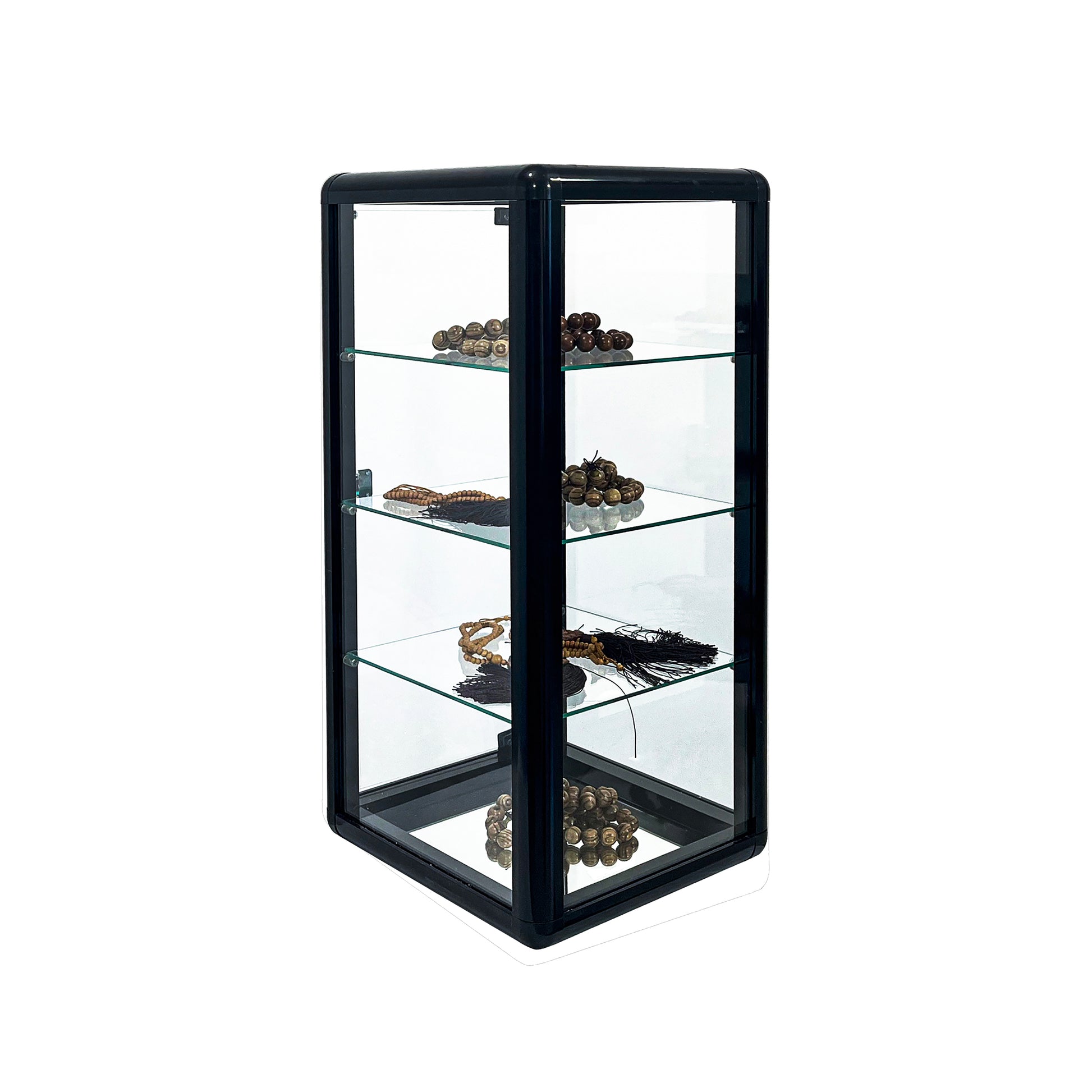 Tempered Glass Counter Top Display Showcase With Sliding Glass Door And Lock,Standard Aluminum Framing With Sliding Glass Door And Lock Display Cabinet Black Glass