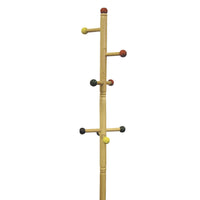 49.5" Tall Wooden Kids Standing Coat Rack, Natural Finish, 8 Colored Pegs Natural Wood