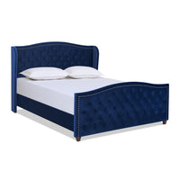 Marcella Upholstered Shelter Headboard Bed Set, King, Navy Blue Velvet Box Spring Required King Navy Blue Wood Foam Velvet Velvet