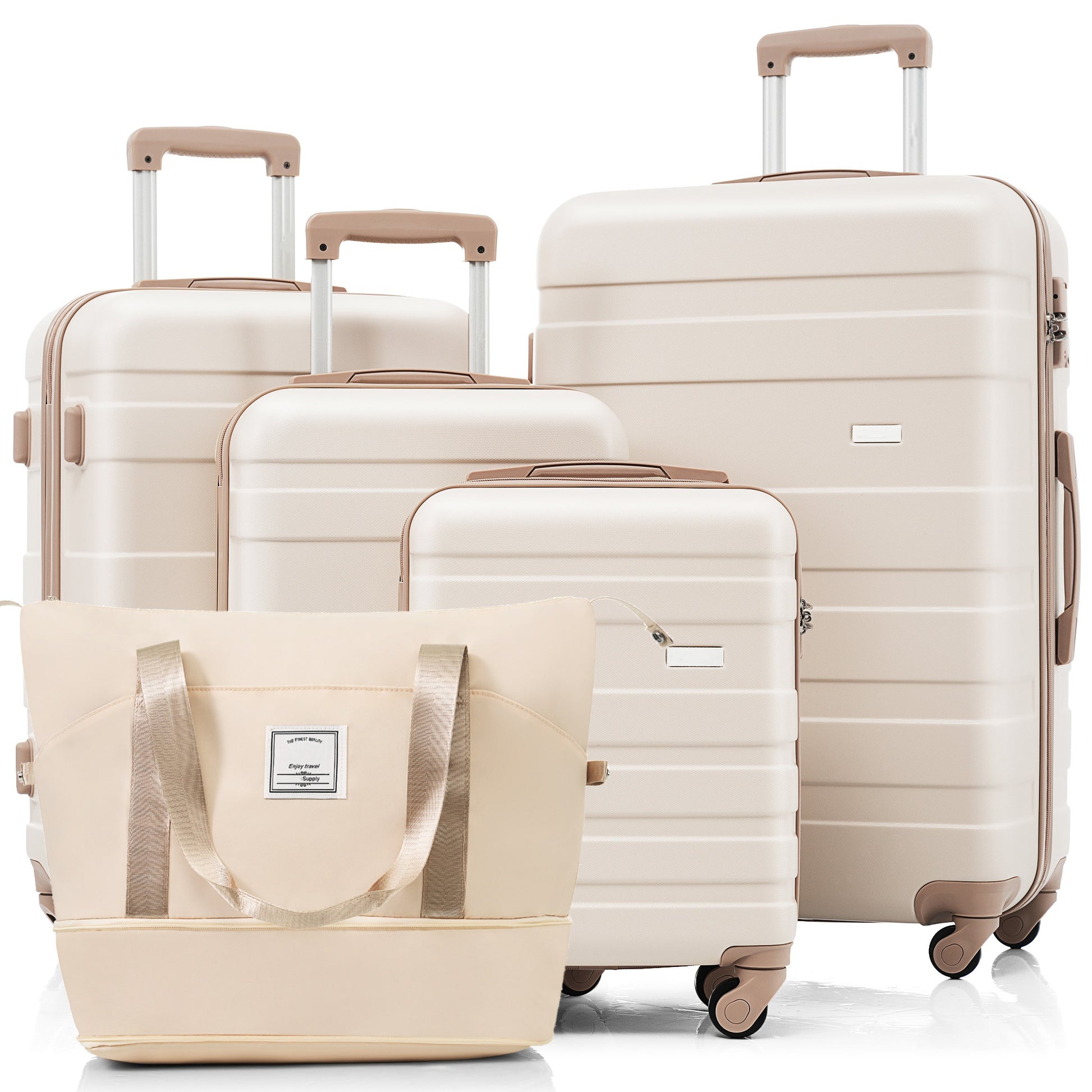 5 Piece Luggage Set With Expandable Travel Bag Includes 16", 20", 24", 28" Suitcases With 360 Spinner Wheels And Adjustable Telescopic Handles,Ivory And Golden Ivory Gold Abs