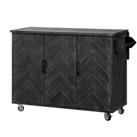 K&K 51.2"W 3D Wave Stripes Ash Veneer Not Cheap Paper Kitchen Island With Drop Leaf, Farmhouse Kitchen Island On Wheels With Internal Storage Rack, Rolling Kitchen Cart Black Black Brown Kitchen