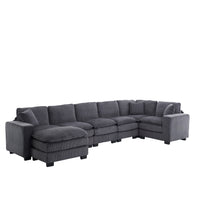 Modern U Shaped 6 Seat Sectional Sofa Couch With One Ottoman And Three Toss Pillows ,Modular Sofa For Living Room,Corduroy Sofa Grey Corduroy 7 Seat