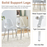 Table And Chair Set.36.6"Round Clear Glass Dining Table With A Unique Shape With Ring Shaped Gathered Silver Metal Legs.Paired With 4 Transparent High Quality Pp Dining Chairs With Silver Legs.