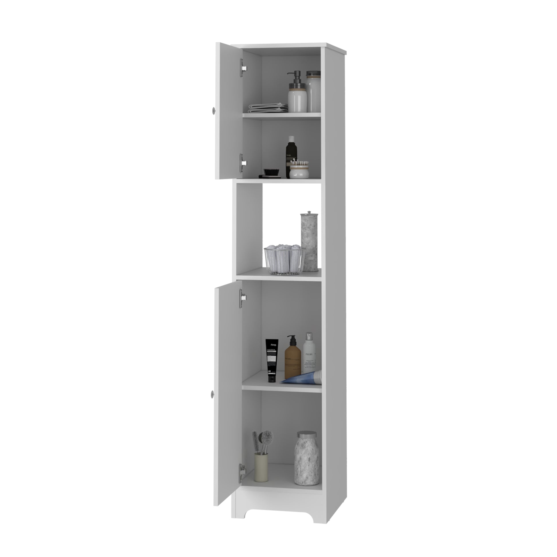 Charlotte Linen Cabinet, 2 Single Door Cabinet, Division, One Shelf White 2 1 Bathroom Freestanding Modern Mdf Engineered Wood