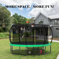 14Ft Trampoline With Enclosure Recreational Trampolines With Ladder And Antirust Coating, Astm Approval Outdoor Trampoline For Kids Green Steel